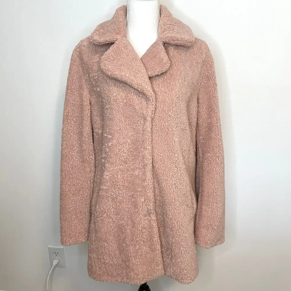 Rachel Zoe Boucle Teddy Coat In Blush Pink Size Large - Picture 2 of 9